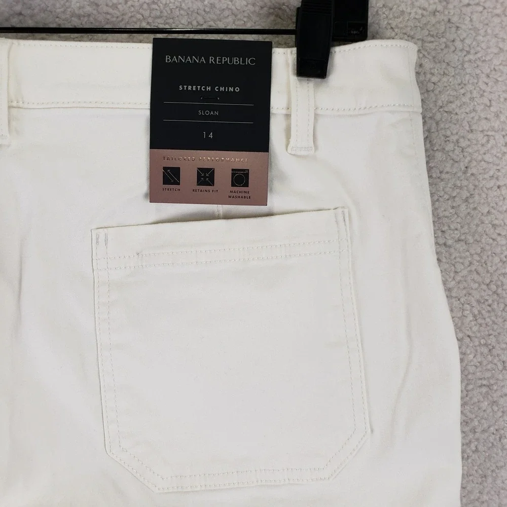 Banana Republic Sloan Pants Women 14 Off-White Stretch Chino Cargo Utility